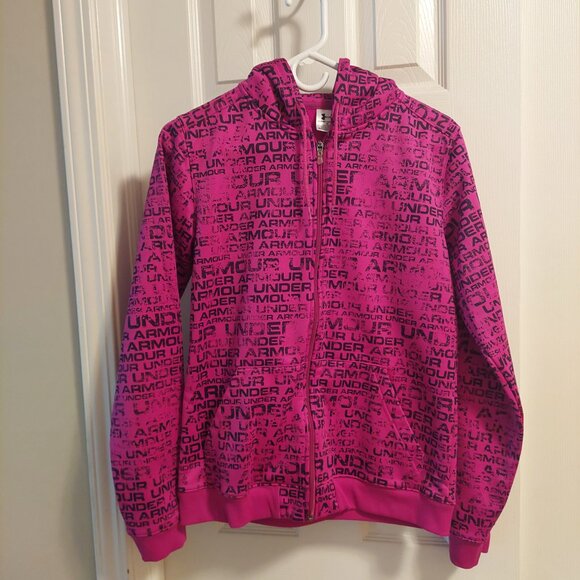 Under Armor Hoodie Womens Medium Pink Black Sweatshirt Jacket Simi Fitted Zip Up - Picture 1 of 6